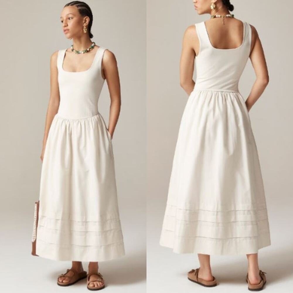 J. Crew Women's Petite Poplin Drop-Waist Mixy Dress CJ498 Natural Size PXS NWT